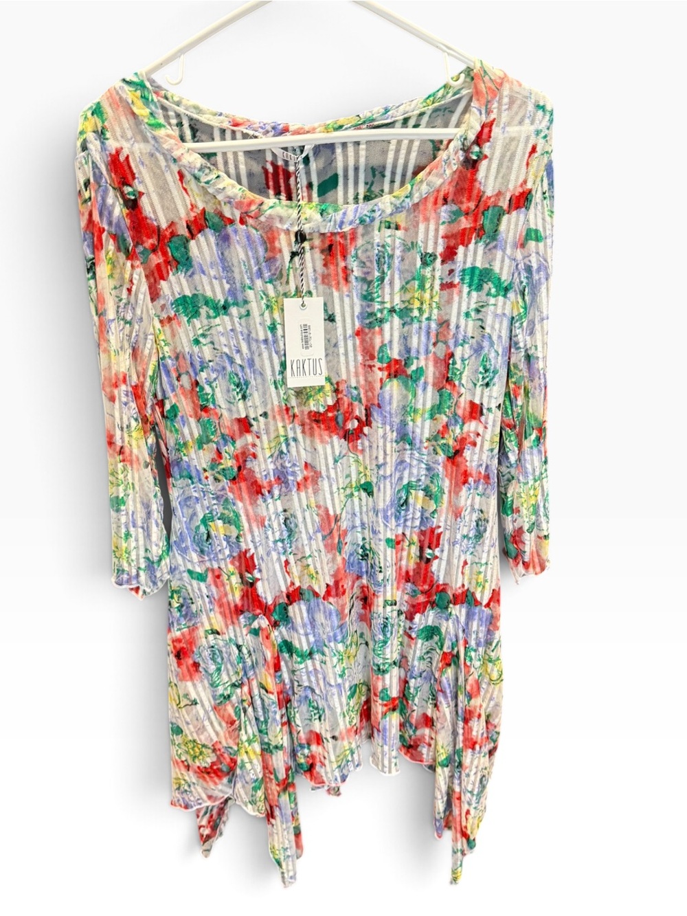 Kaktus Floral Handkerchief Hem Dress Sheer Boho NWT Size M